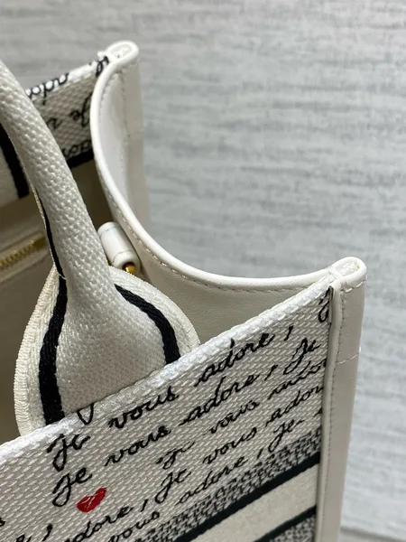 Dior Dioramour Small Book Tote Bag with Strap in Je Vous Adore Embroidery and White Calfskin product view 3