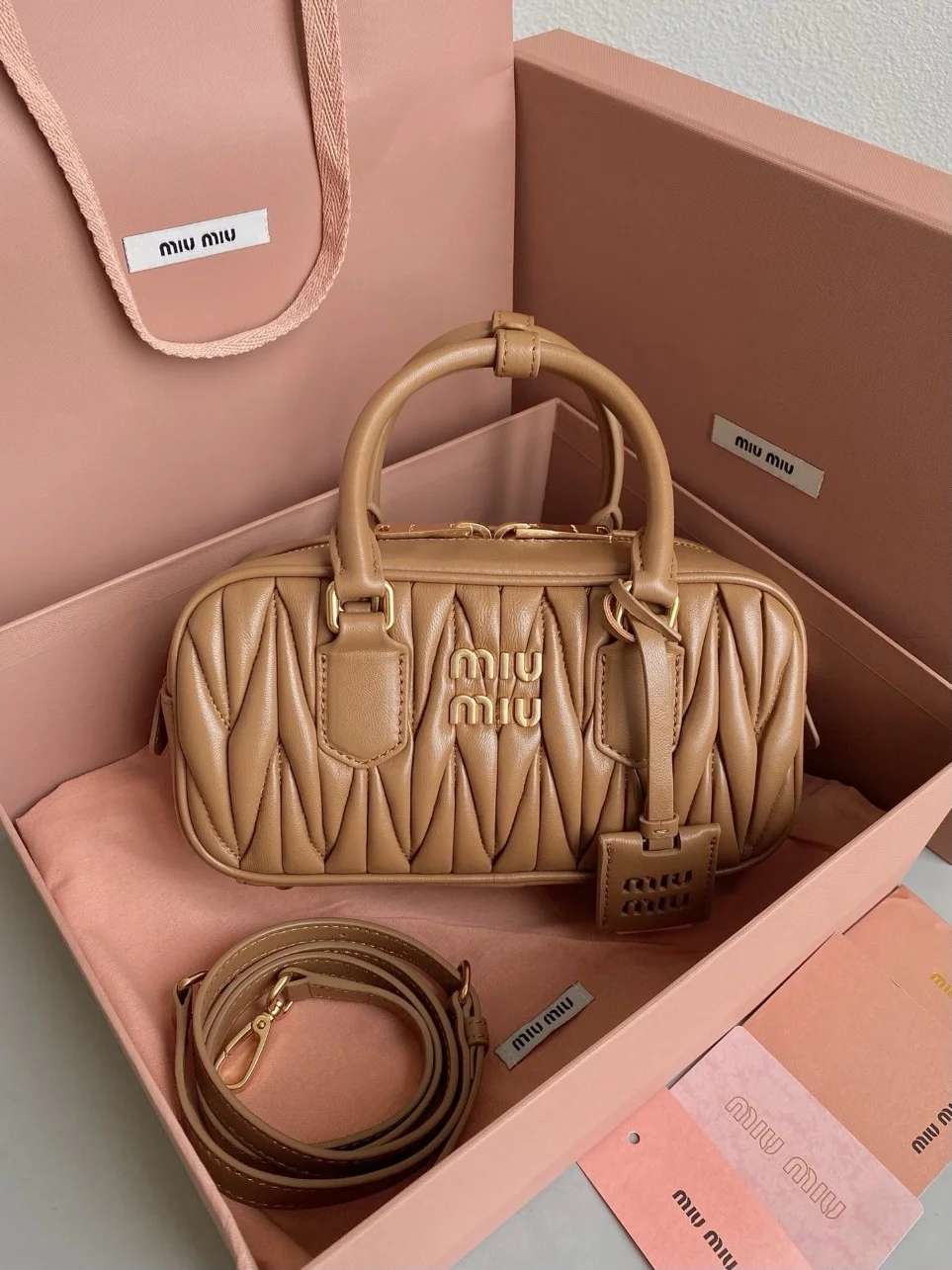 Miu Miu Arcadie Medium Bag in Caramel Matelasse Leather product view 2