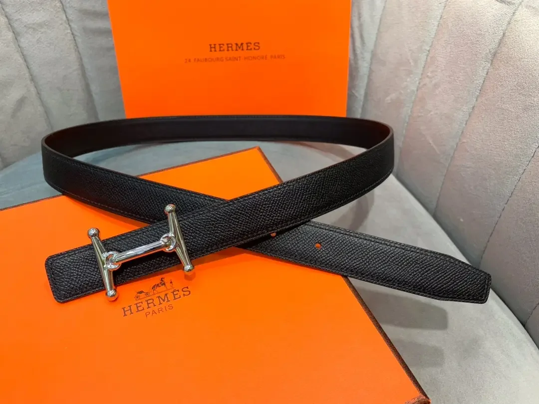 Hermès Black Reversible Belt with Silver-Tone Stirrup-Style H Buckle product view 1