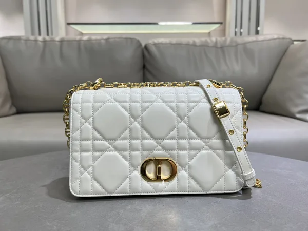 Medium Soft Dior Caro Bag — White with Gold-Tone Hardware product photo