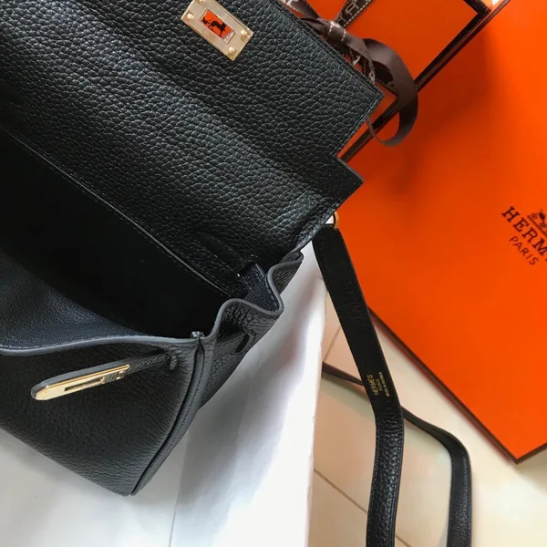 Hermes Kelly 20cm Bag In Black Clemence Leather GHW product view 6