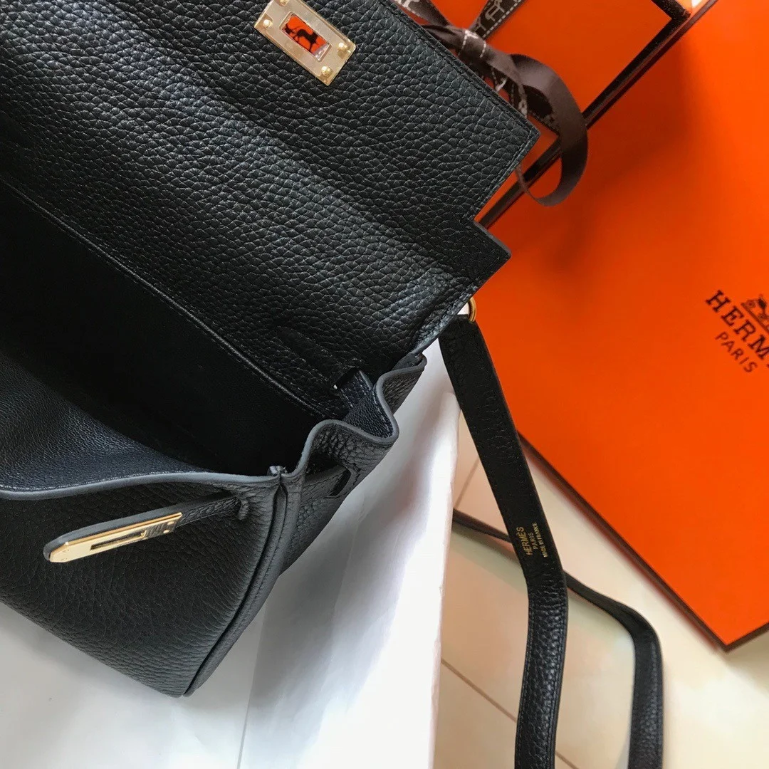 Hermes Kelly 20cm Bag In Black Clemence Leather GHW product view 6