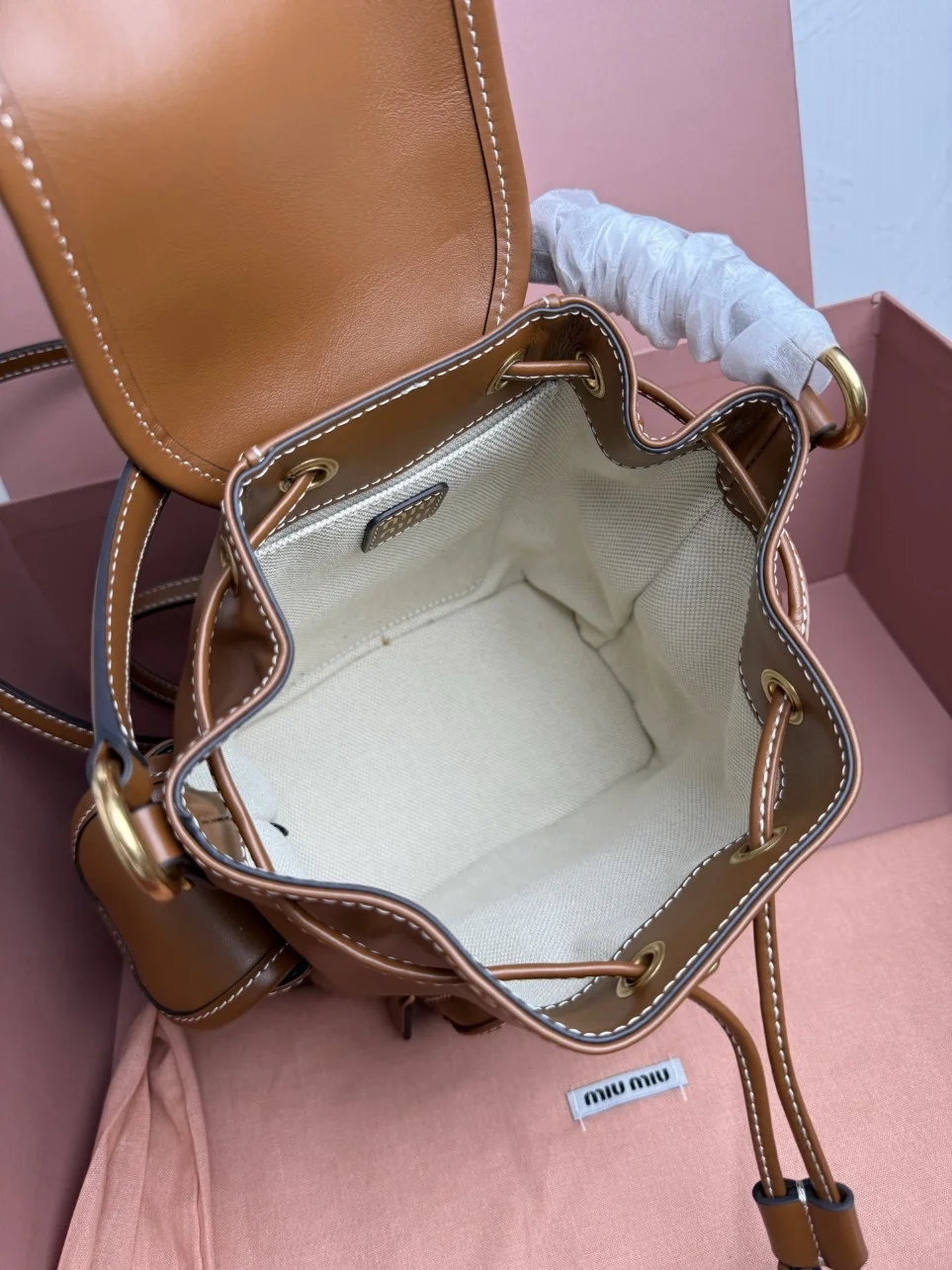 Miu Miu Small Backpack in Brown Calfskin product view 9