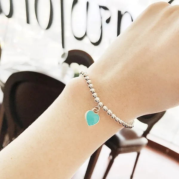 Tiffany & Co. Blue Heart Tag Bead Bracelet Silver-Tone with Blue Inlay product view 2