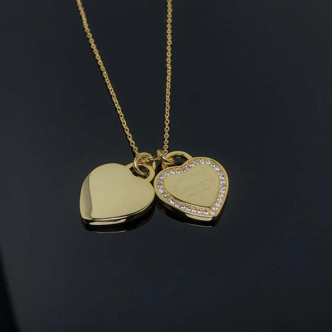 Tiffany & Co. Double Heart Pavé-Effect Necklace Gold-Tone product view 1