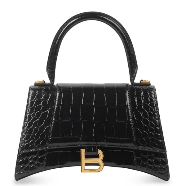 Balenciaga Hourglass Small Bag in Black Croc-Embossed Calfskin product photo