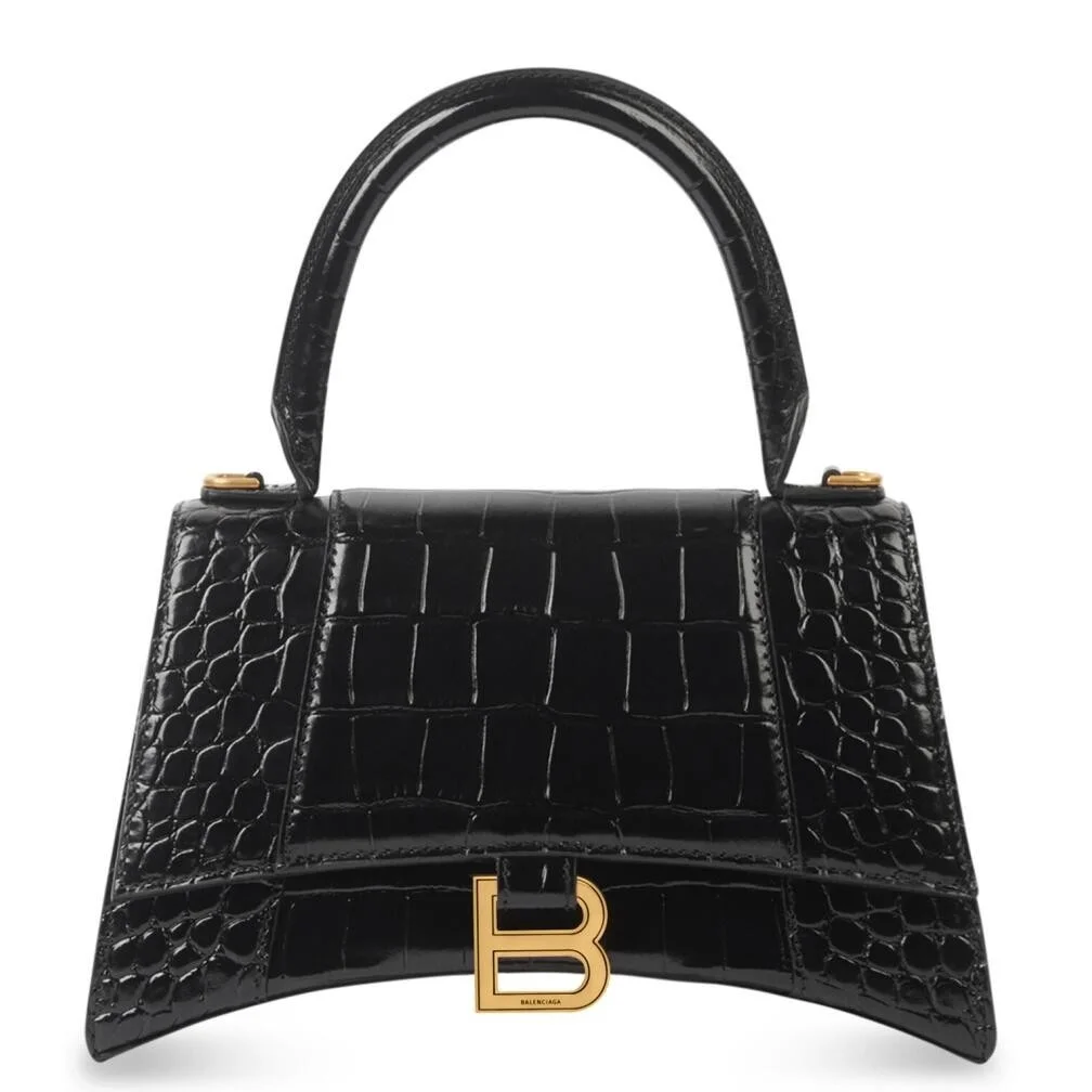 Balenciaga Hourglass Small Bag in Black Croc-Embossed Calfskin product view 1