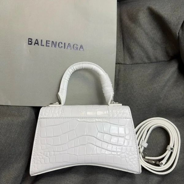 Balenciaga Hourglass XS Bag in White Croc-Embossed Calfskin product view 6