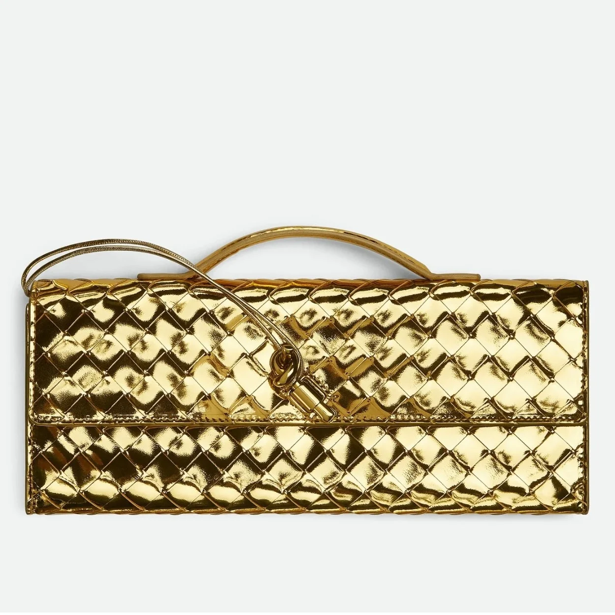Bottega Veneta Andiamo Clutch with Handle in Gold Metallic Leather product view 1