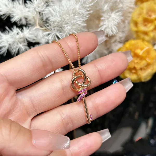 Tiffany & Co. Woven Crown Key Pink Pavé-Effect Necklace Rose-Tone product view 3