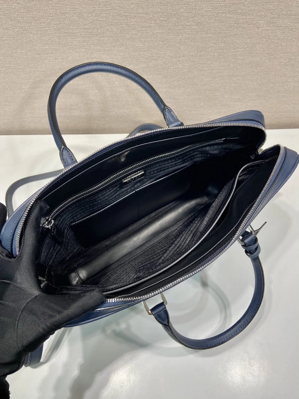 Prada Briefcase in Blue Saffiano Leather product view 8