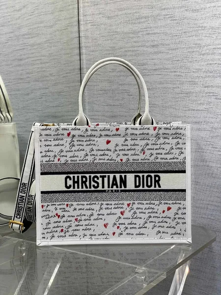 Dior Dioramour Medium Book Tote Bag with Strap in Je Vous Adore Embroidery and White Calfskin product view 10
