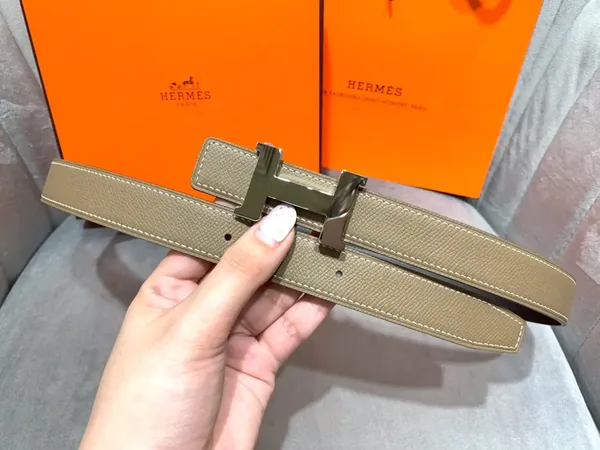 Hermès Taupe/Black Reversible Belt with Gold-Tone Wide H Buckle product view 4
