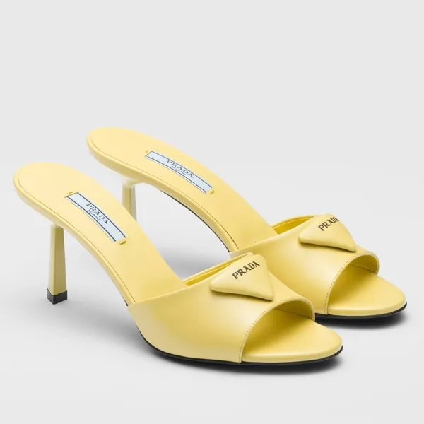 Prada Heeled Sandals 75mm in Yellow Brushed Leather product photo