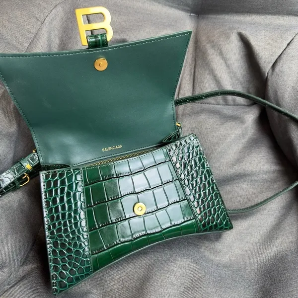 Balenciaga Hourglass Small Bag in Green Croc-Embossed Calfskin product view 9