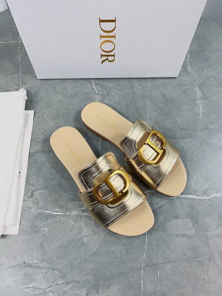 Dior 30 Montaigne Slides In Gold Metallic Calfskin product view 7