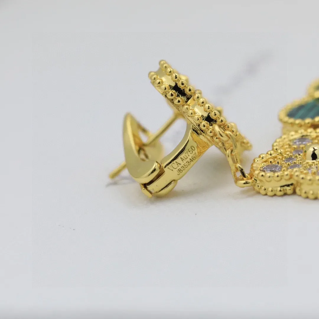 Van Cleef & Arpels Alhambra Green Three-Motif Gold-Tone Drop Earrings product view 9