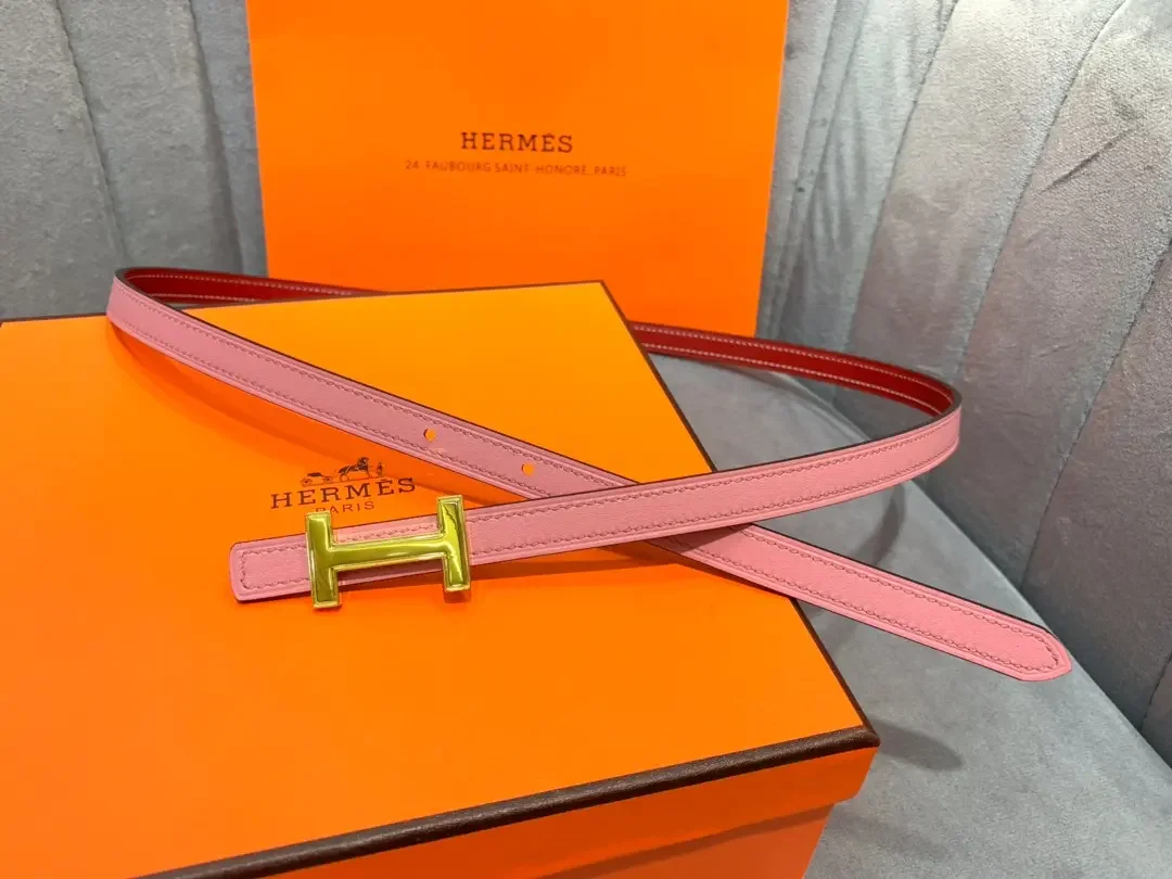 Hermès Pink/Red Reversible Belt with Gold-Tone Slim H Buckle product view 1