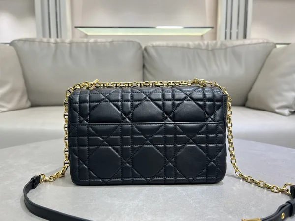 Medium Soft Dior Caro Bag — Black with Gold-Tone Hardware product view 3