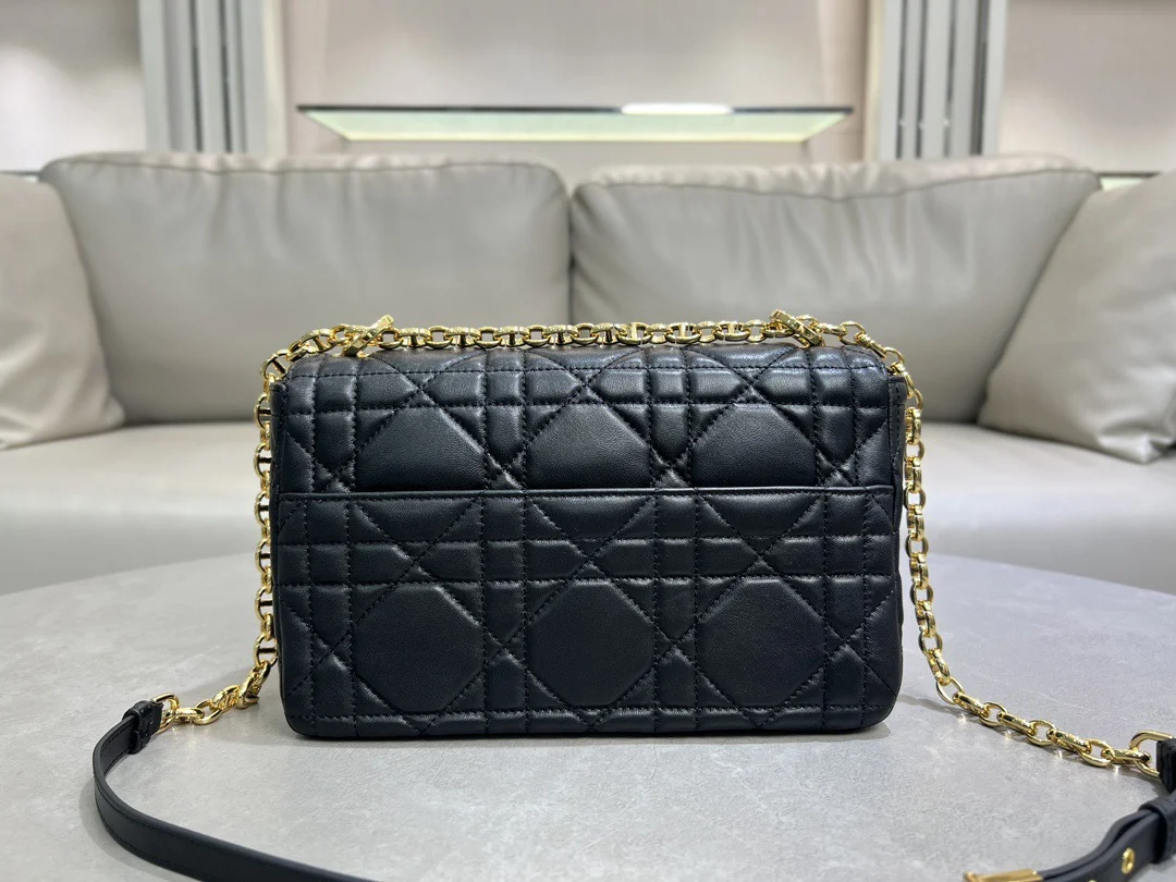 Medium Soft Dior Caro Bag — Black with Gold-Tone Hardware product view 3