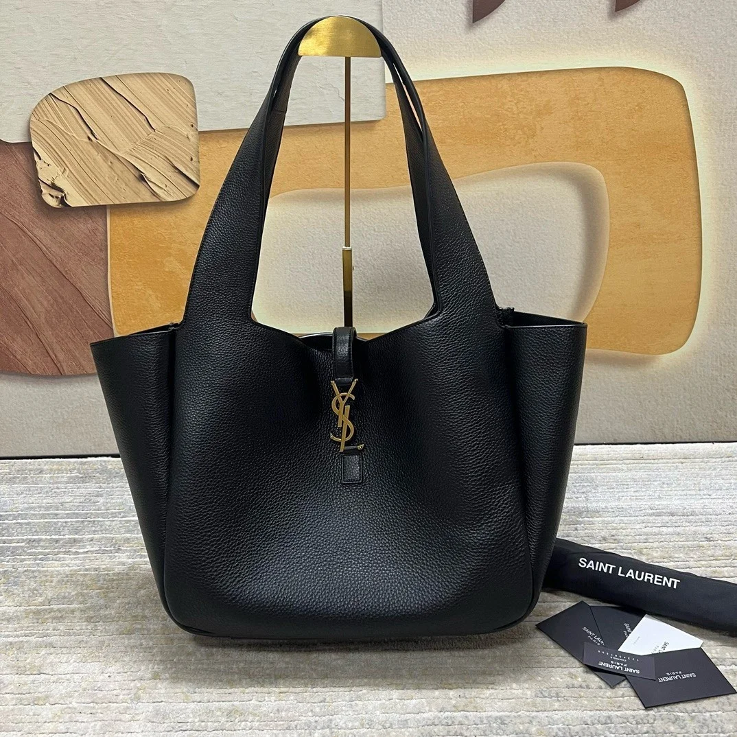 Saint Laurent Bea Tote Bag in Black Grained Leather product view 3