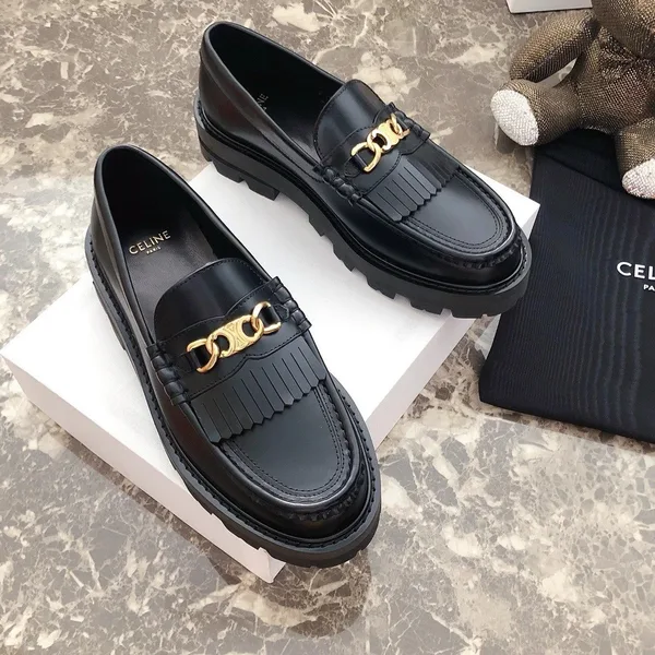 Celine Margaret Loafers in Black Leather with Triomphe Chain product view 2