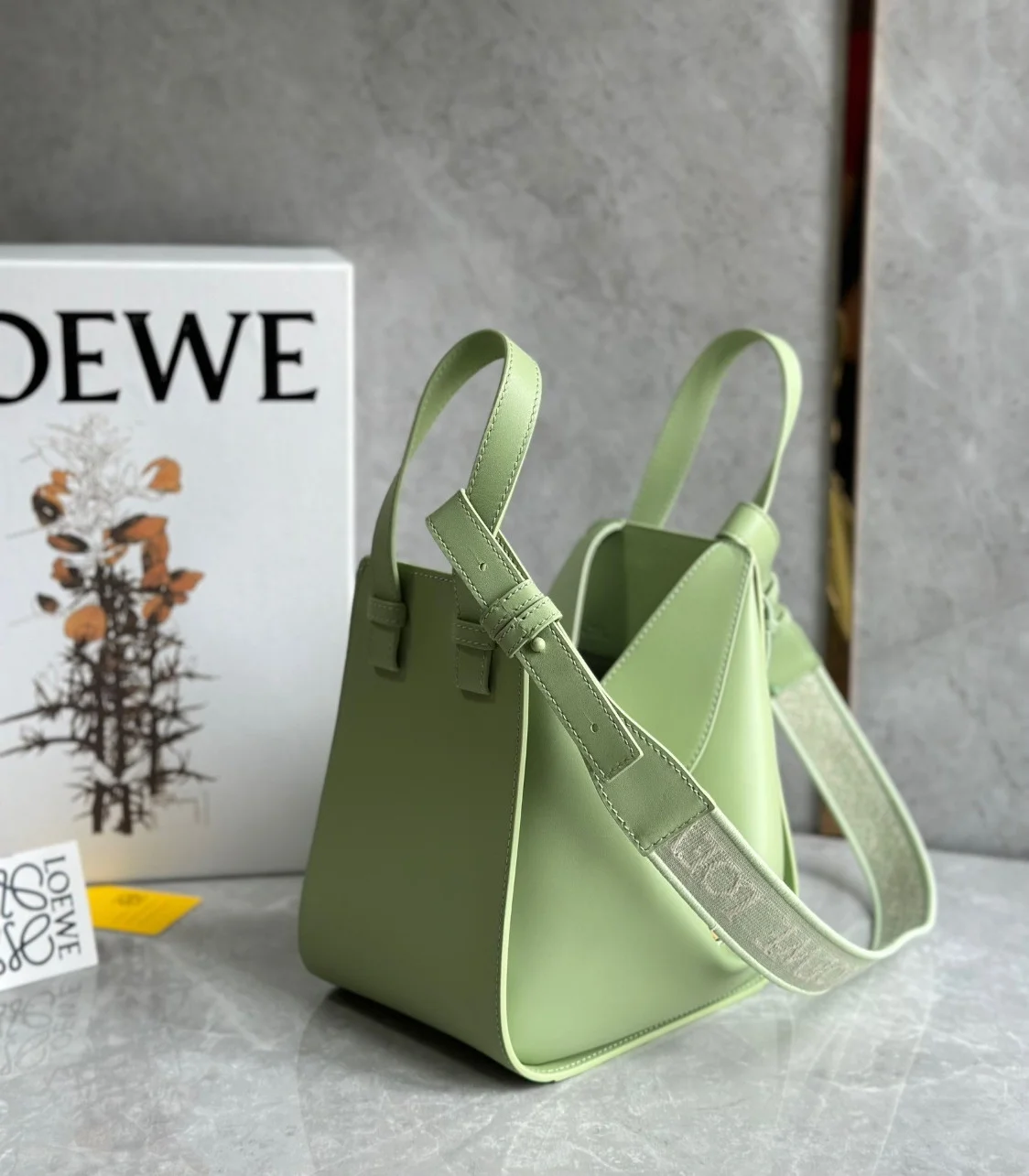 Loewe Compact Hammock Bag in Lime Green Satin Calfskin product view 2