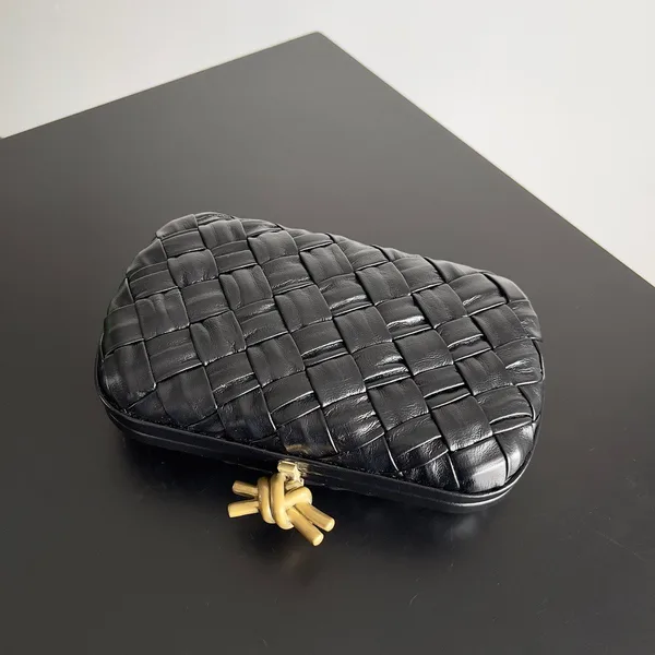 Bottega Veneta Knot Minaudiere Clutch In Black Foulard Intreccio Leather product view 3