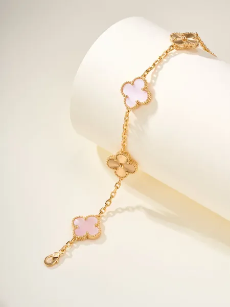 Van Cleef & Arpels Alhambra Pale Pink Clover and Gold-Tone Knot Bracelet product view 3