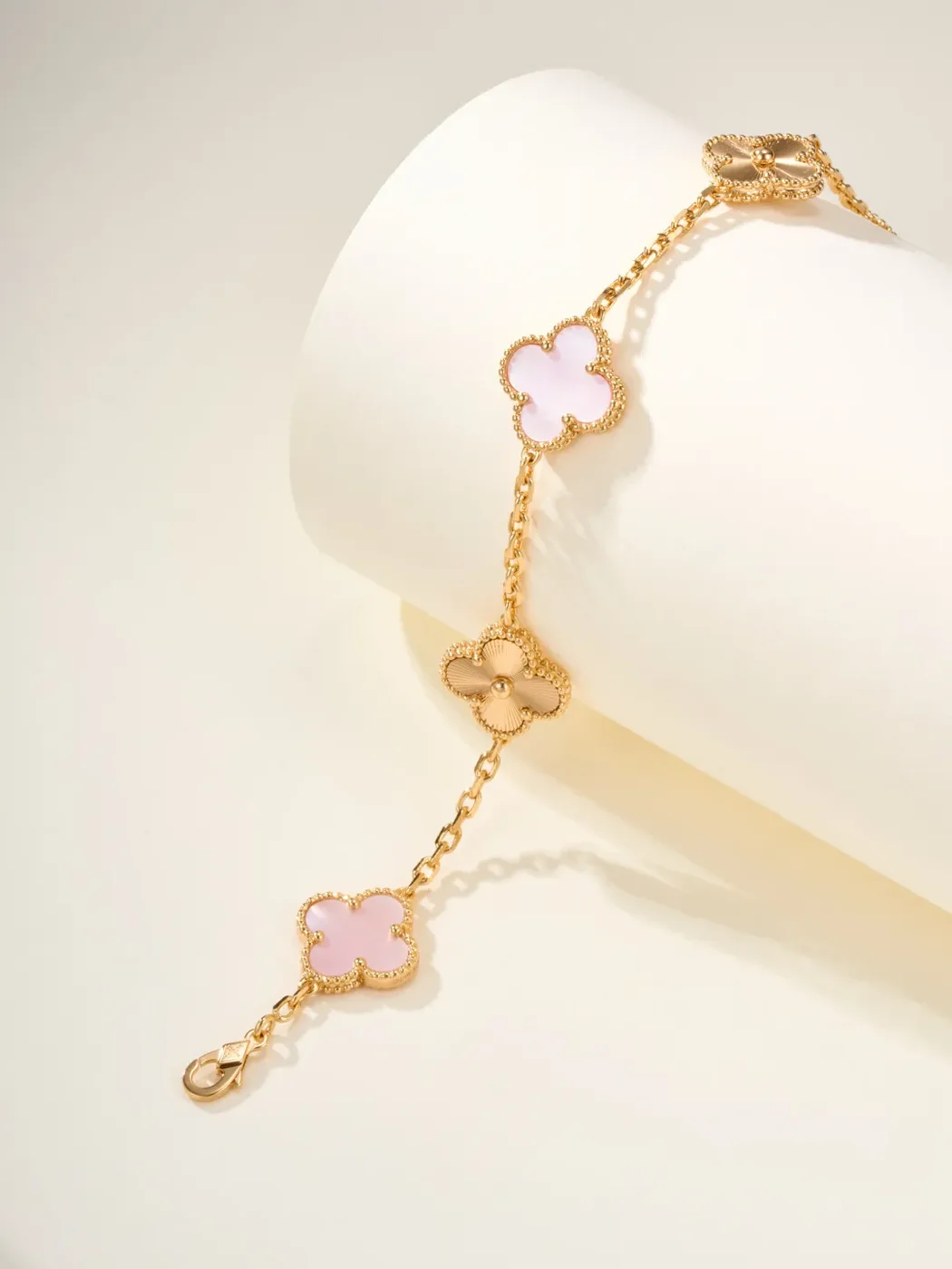 Van Cleef & Arpels Alhambra Pale Pink Clover and Gold-Tone Knot Bracelet product view 3