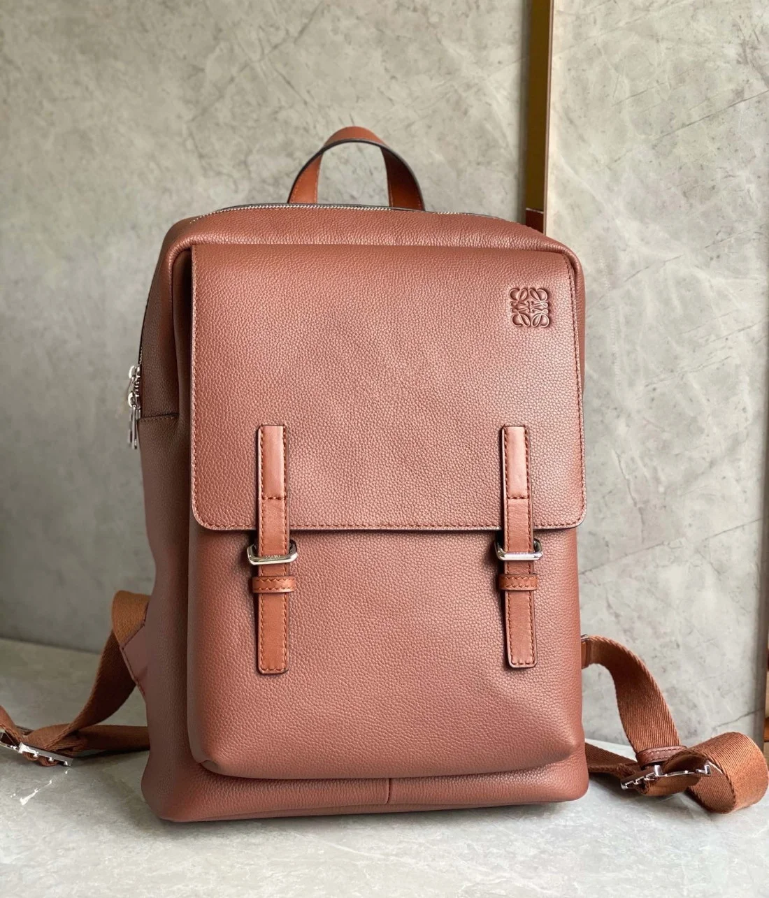 Loewe Military Backpack in Brown Grained Leather product view 6