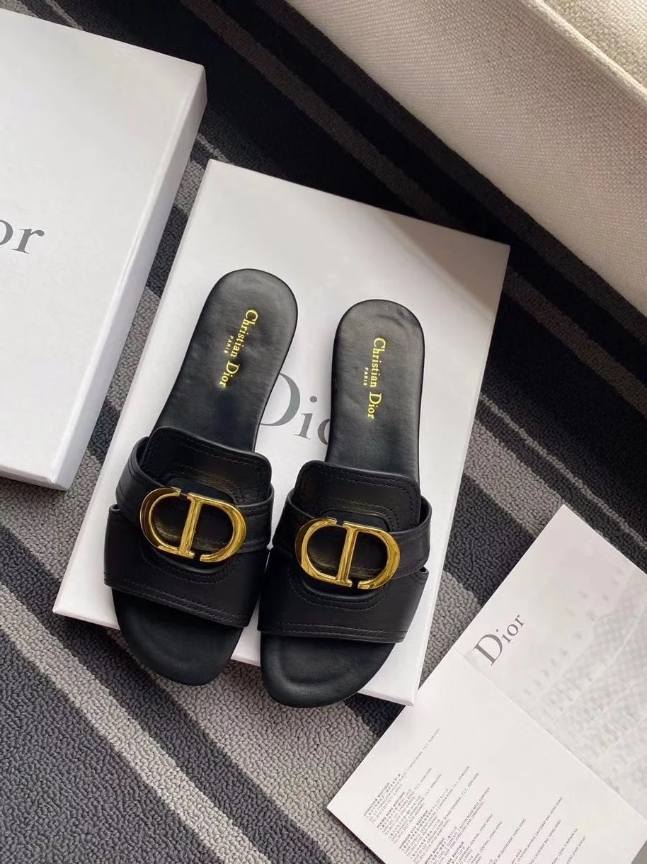 Dior 30 Montaigne Slides In Black Calfskin product view 3