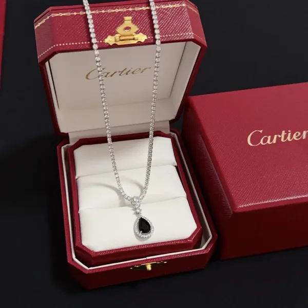 Cartier Black Pear-Shaped Silver-Tone Pendant Necklace product photo
