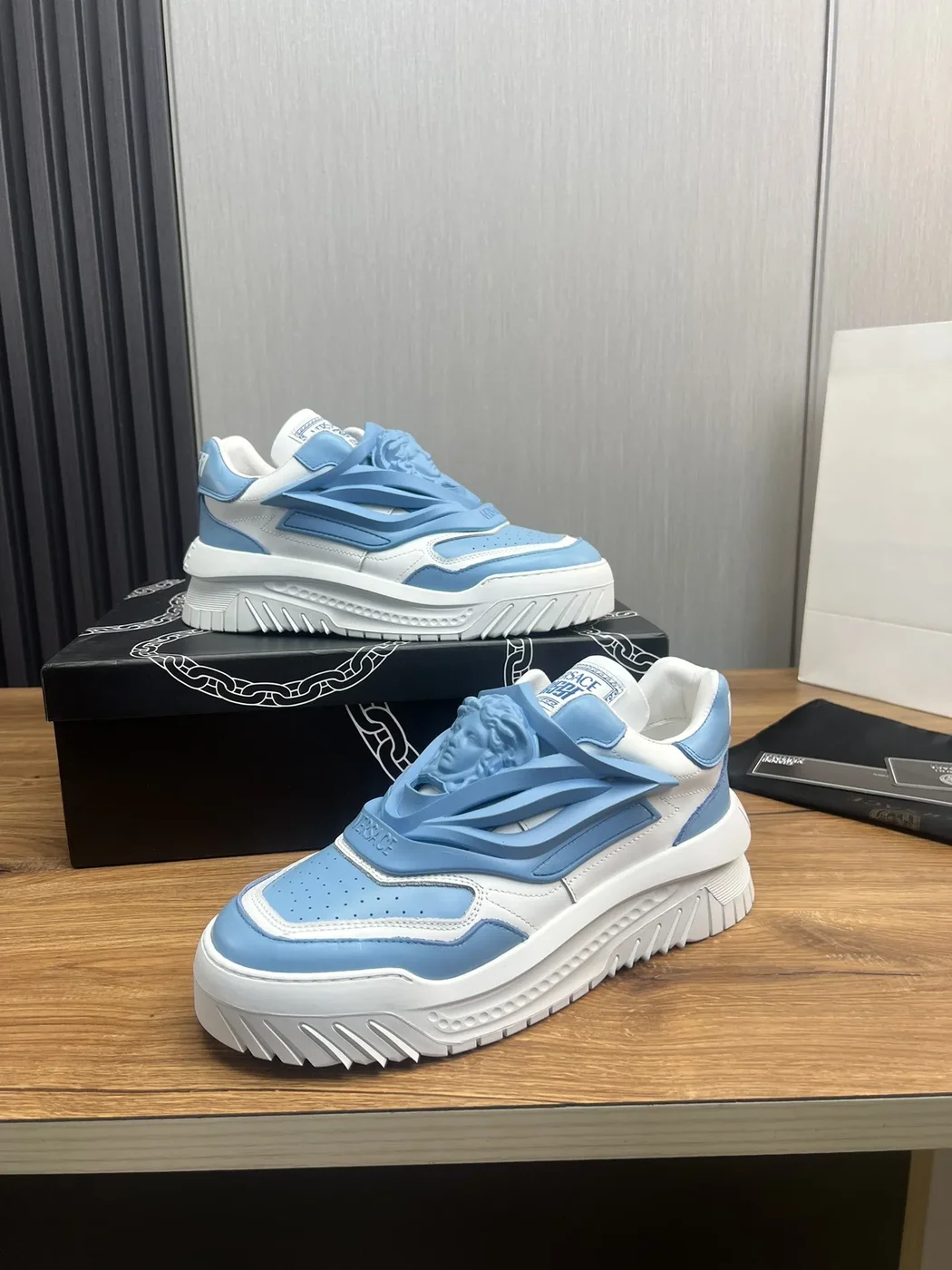 Versace Blue & White Leather Sneakers product view 10