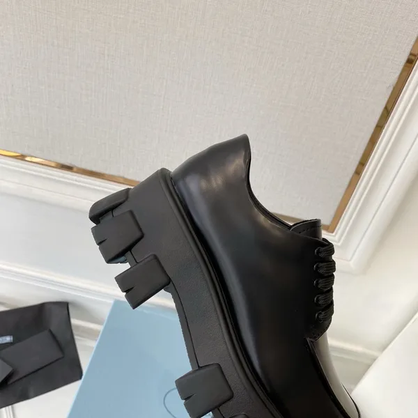 Prada Monolith Lace-up Loafers in Black Brushed Leather product view 7
