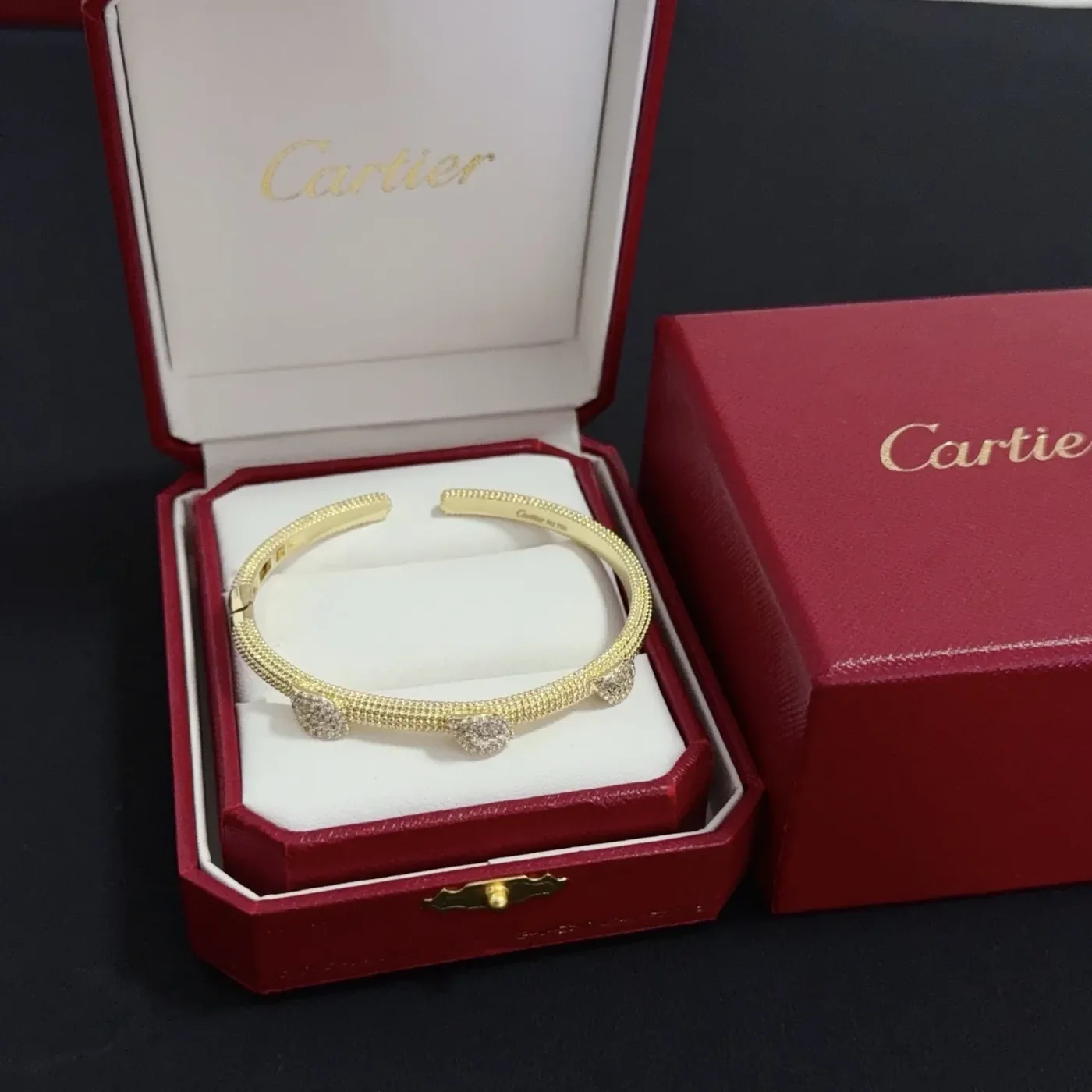 Cartier Gold-Tone Textured Bangle with Three Crystal-Effect Accents product view 1