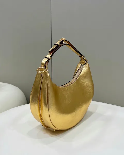 Fendi Fendigraphy Small Hobo Bag In Gold Metallic Leather product view 2