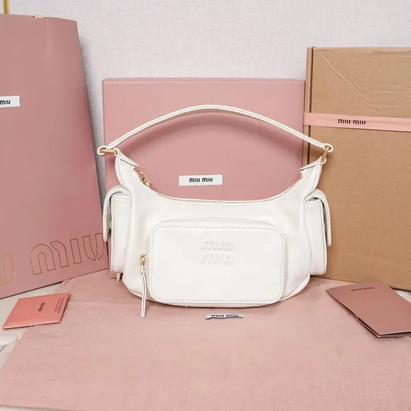 Miu Miu Pocket Shoulder Bag in White Nappa Leather product view 2