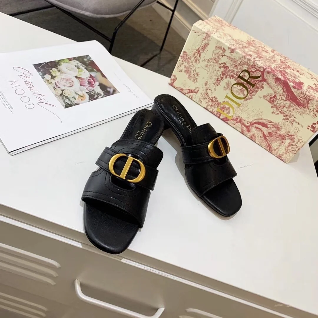 Dior 30 Montaigne Heeled Slides In Black Calfskin product view 2