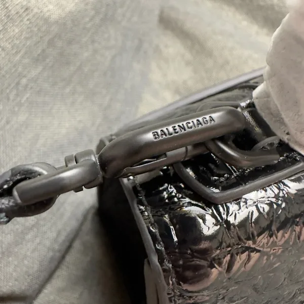 Balenciaga Hourglass XS Bag in Noir Croc-Embossed Calfskin product view 3