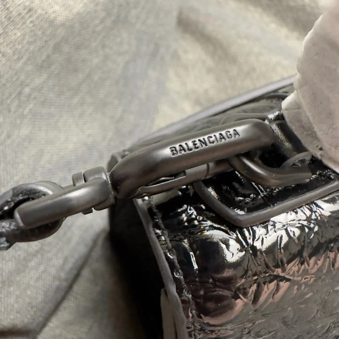 Balenciaga Hourglass XS Bag in Noir Croc-Embossed Calfskin product view 3