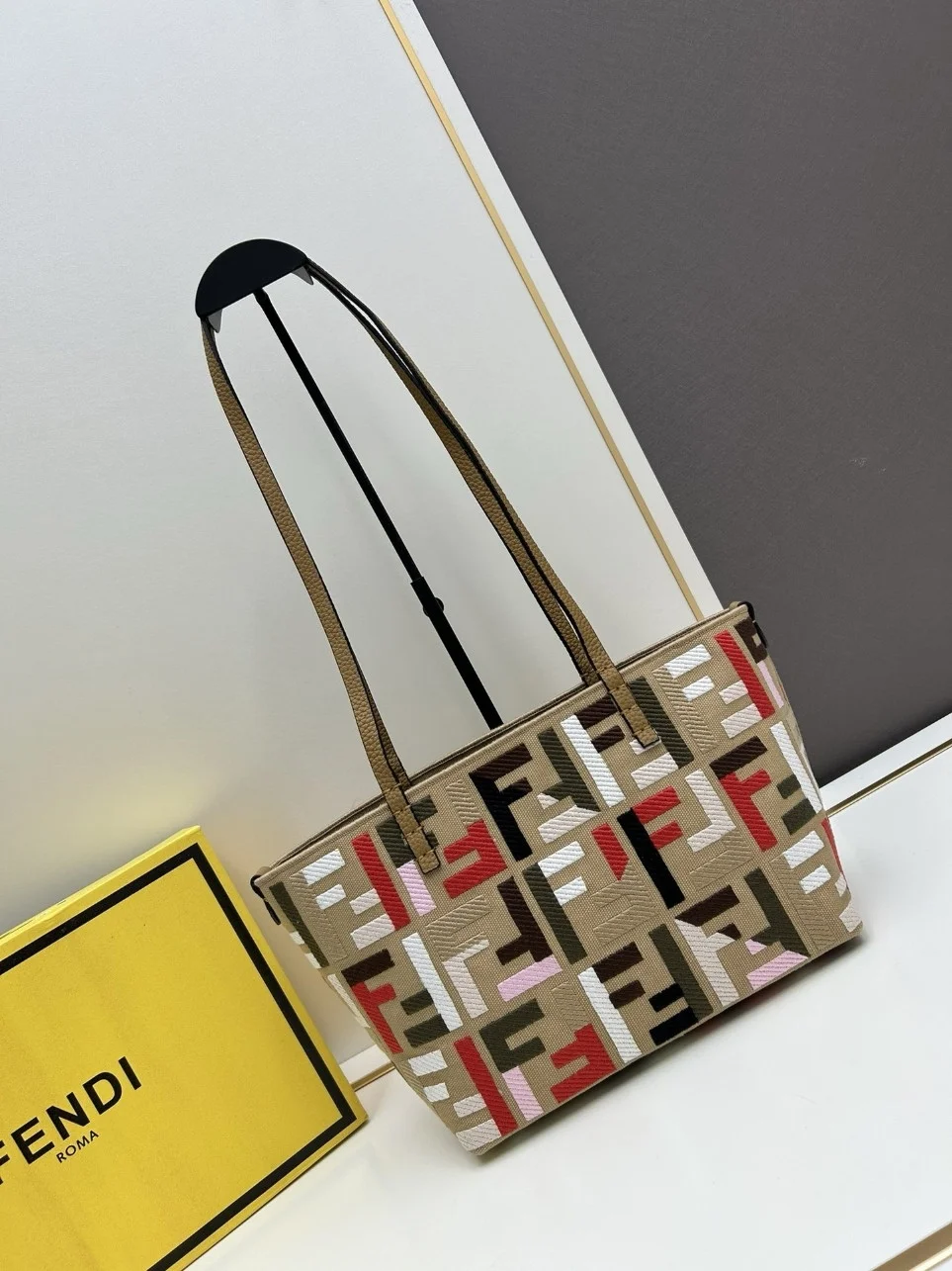 Fendi Small Roll Tote in Canvas with Multicolor FF Embroidery product view 2