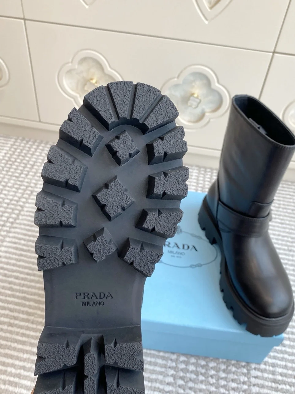 Prada Biker Boots in Black Calfskin product view 7