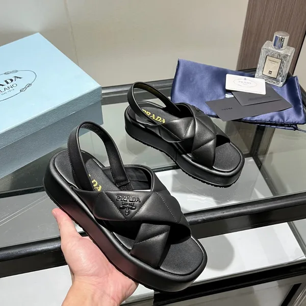 Prada Flatform Sandals In Black Quilted Nappa Leather product view 2