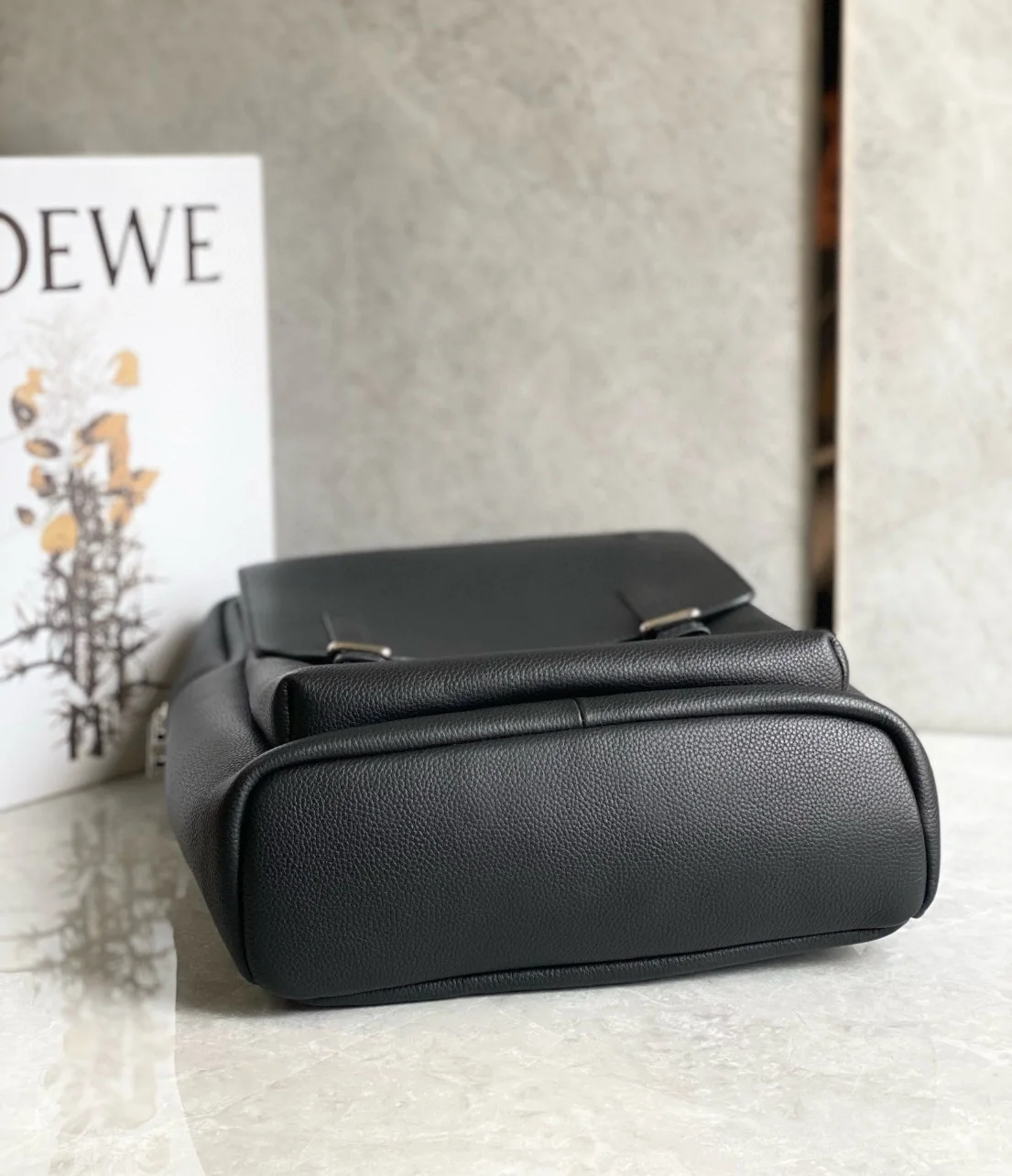 Loewe Military Backpack in Black Grained Leather product view 2