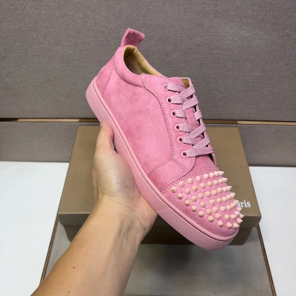 Christian Louboutin Louis Junior Spikes Suede-Effect Sneakers Pink product view 5