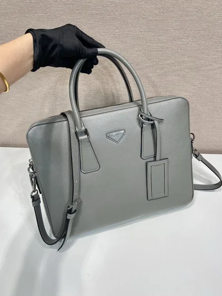 Prada Briefcase in Grey Saffiano Leather product view 10