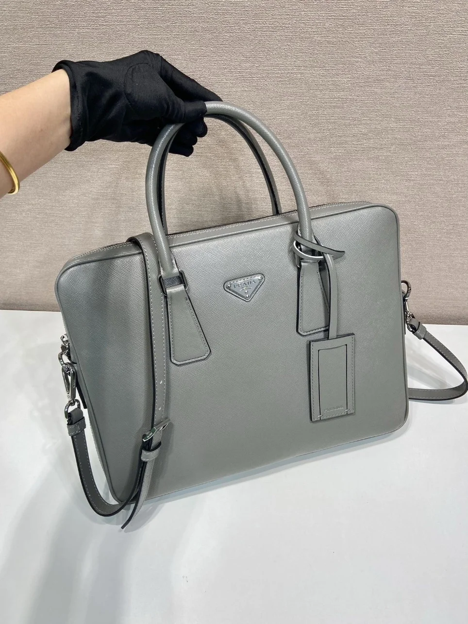 Prada Briefcase in Grey Saffiano Leather product view 10