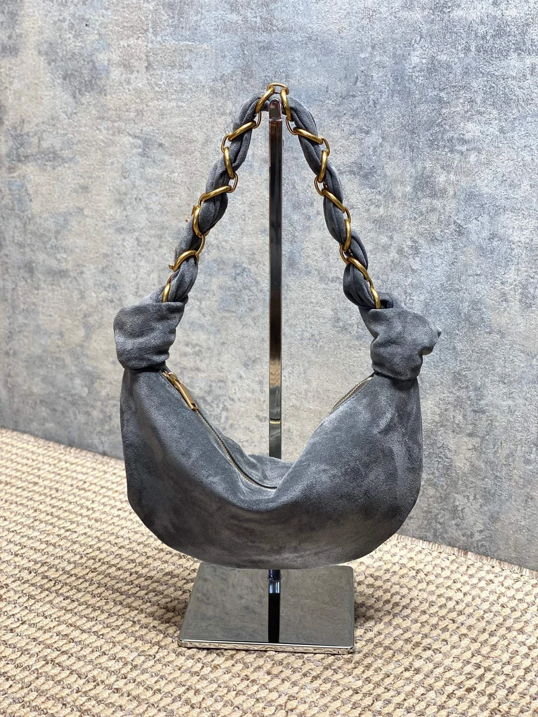 Saint Laurent Amalia Mini Hobo Bag — Grey Suede product view 3
