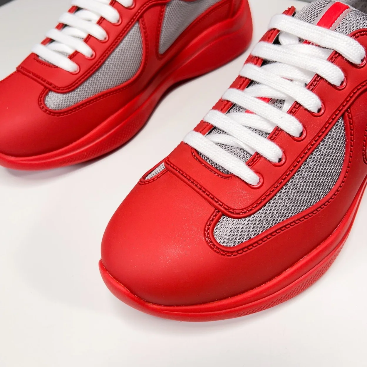 Prada America’s Cup Sneakers in Red Rubber and Bike Fabric product view 8